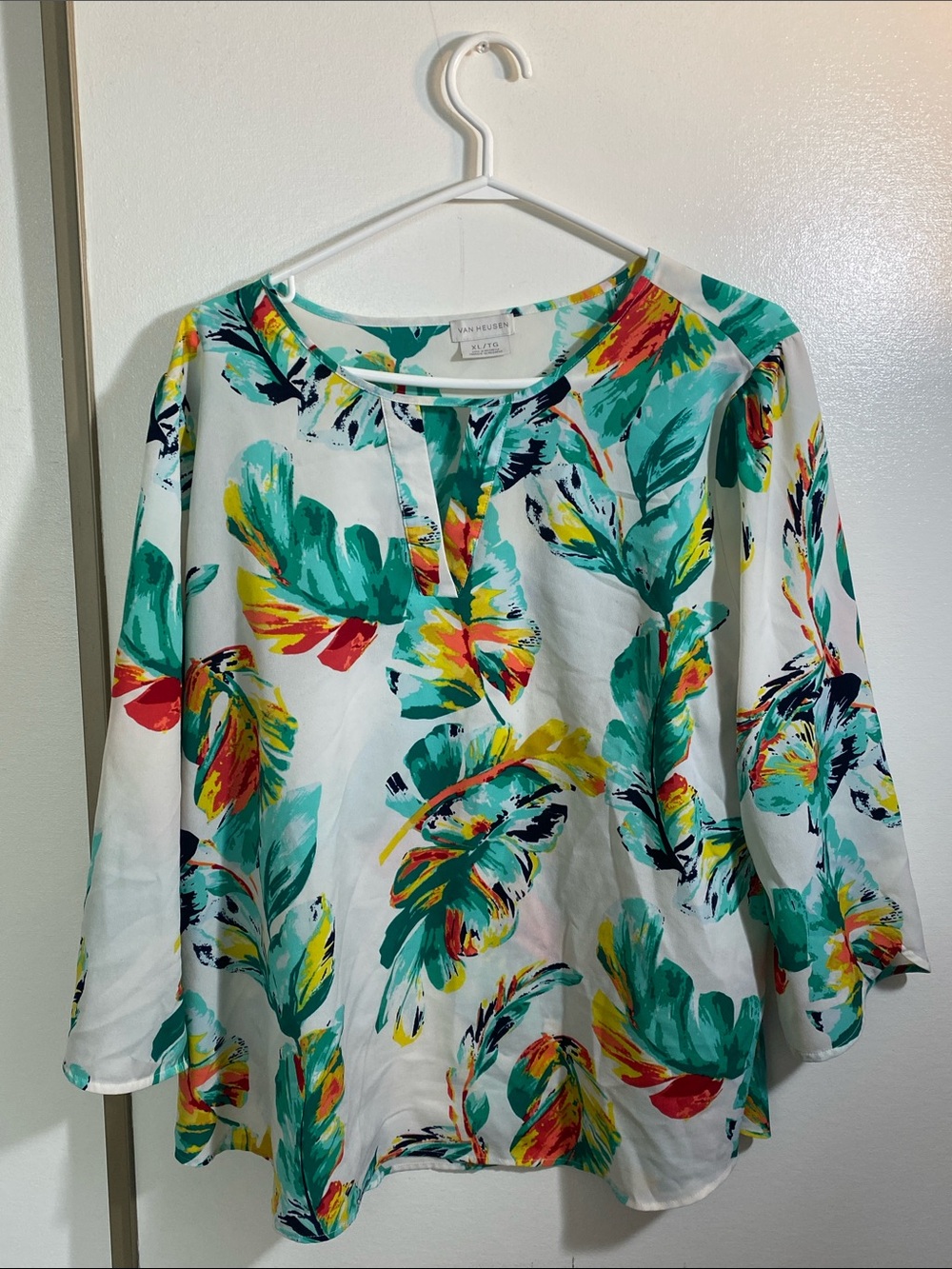 Van Heusen White Floral Split-Neck Women's Blouse